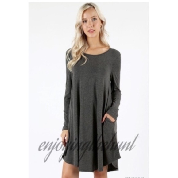 enjoyingthehunt boutique Dresses & Skirts - Grey Long Sleeve Tunic Dress Relaxed Comfortable